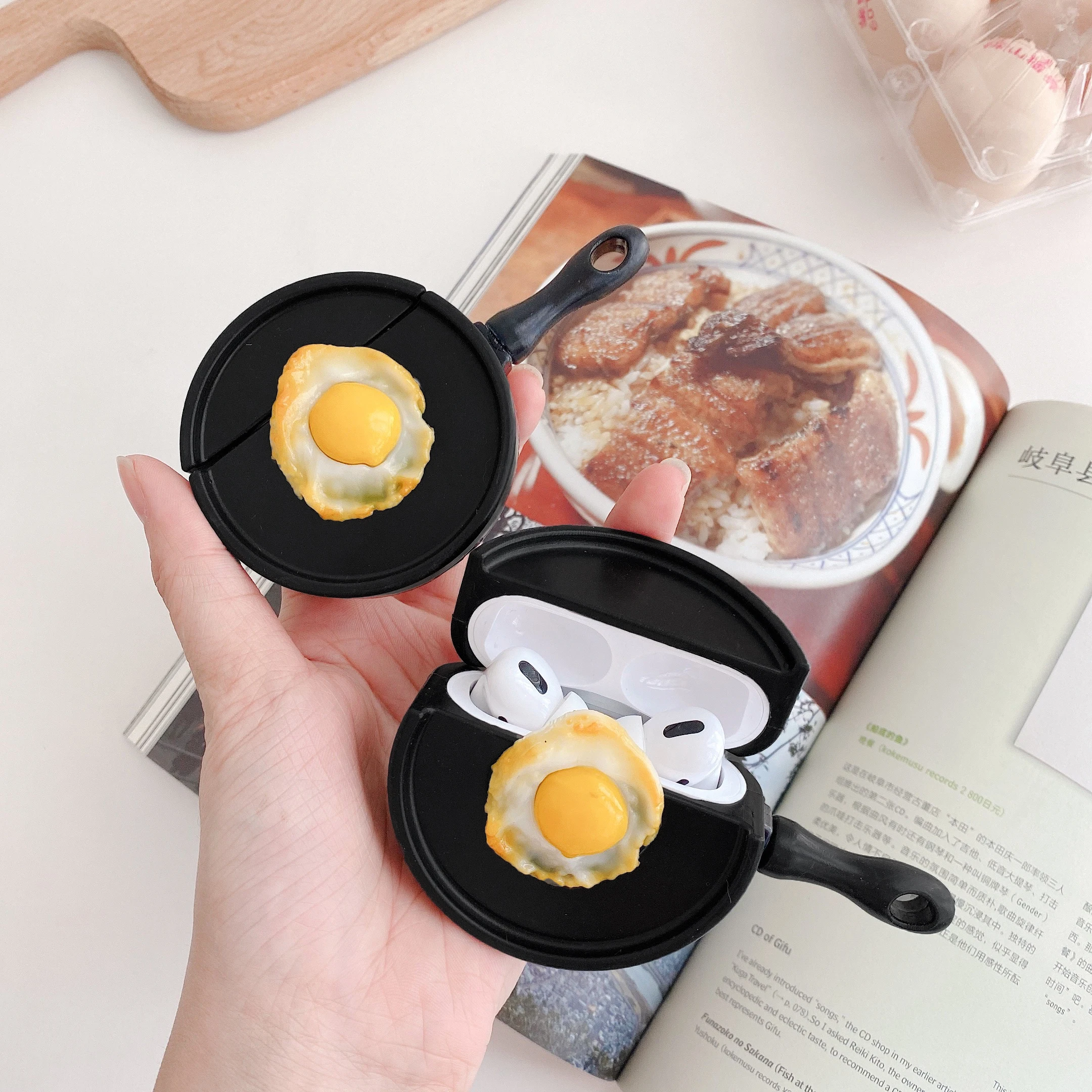 For Airpods Pro Simulation Frying Pan Fried Eggs Earpods Case for Apple  Airpods 1 2 3 Key Ring Pendant Wireless Earphone Cover