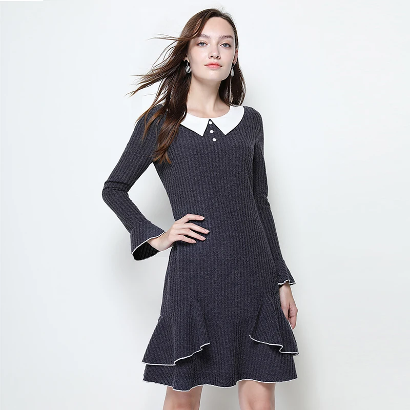 EC.MS Женское Платье Falbala белый доллар воротник крышка живота Bodycon платья | Женская