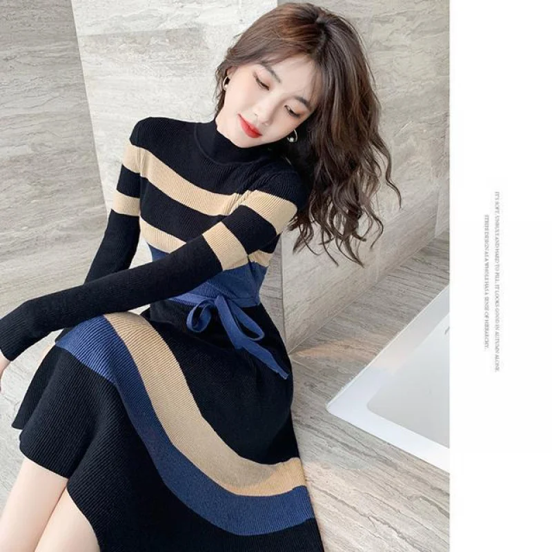 

Плотное зимнее женское платье 2021, осеннее платье-свитер, женские вязаные платья с длинным рукавом, винтажные вязаные платья макси в стиле ов...