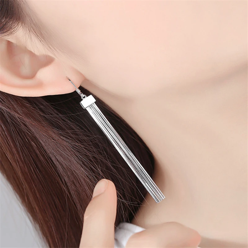 Корейские серьги из тибетского серебра безопасная булавка длинные висячие с