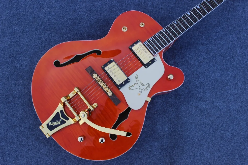 

custom shop.F hollow body jazz electric Guitar.red color tiger flame top jazz gitaar.vibrato system