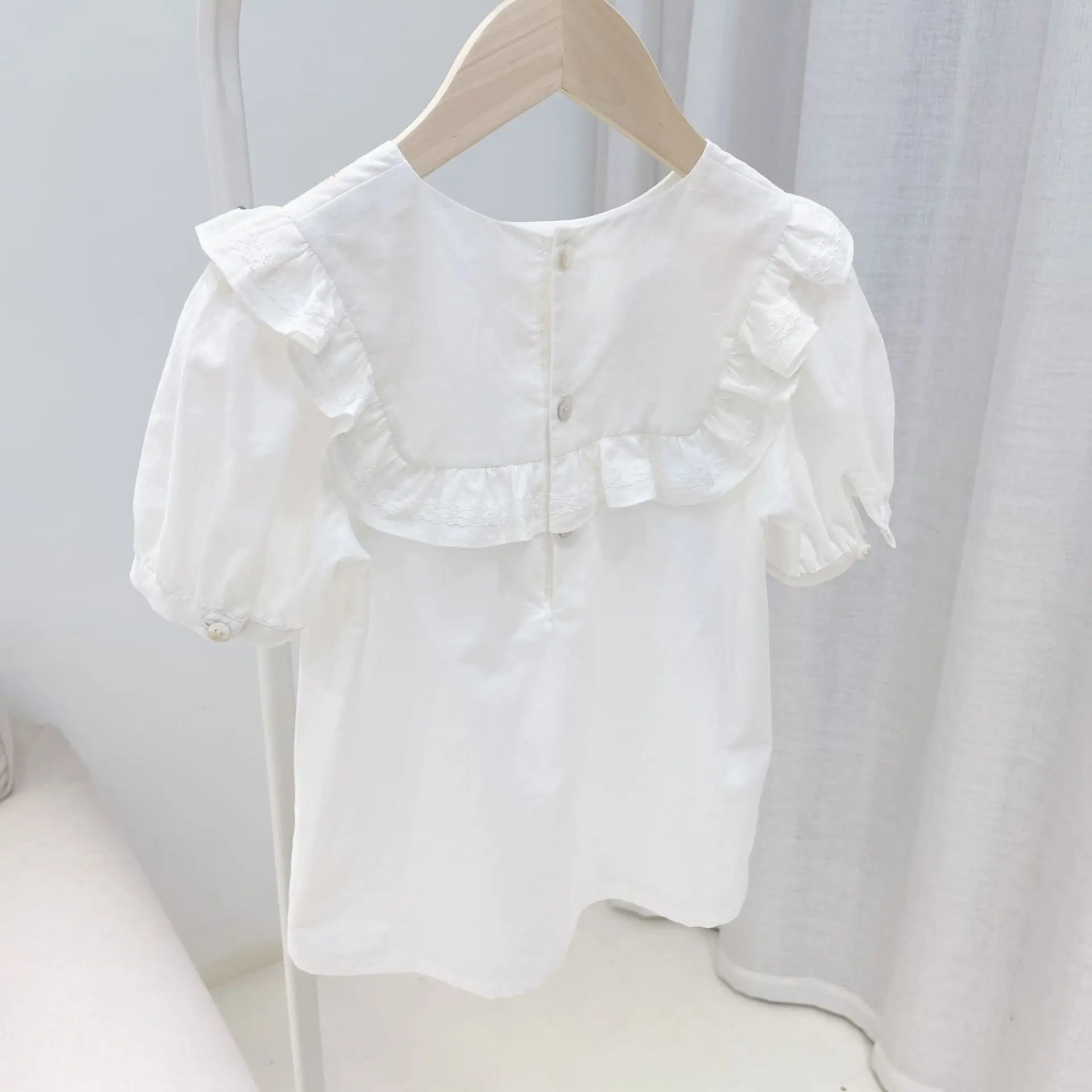 

Pre-sale May 20th Kids Tops Girls' blouse Korean style all-match white lace exquisite embroidered T-shirt