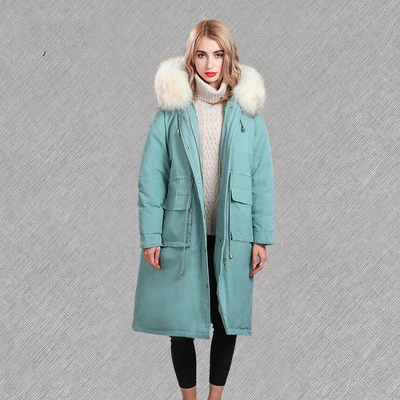 Новинка 2020 зимний теплый пуховик для женщин мех енота длинное пальто с капюшоном