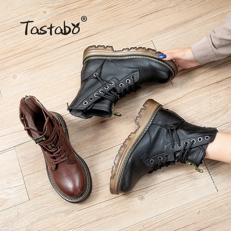 

Women Flat Platform Shoes Autumn Winter Shoes Genuine Leather Ankle Boots for Women Footwear Soft Vintage Ladies booties 6931