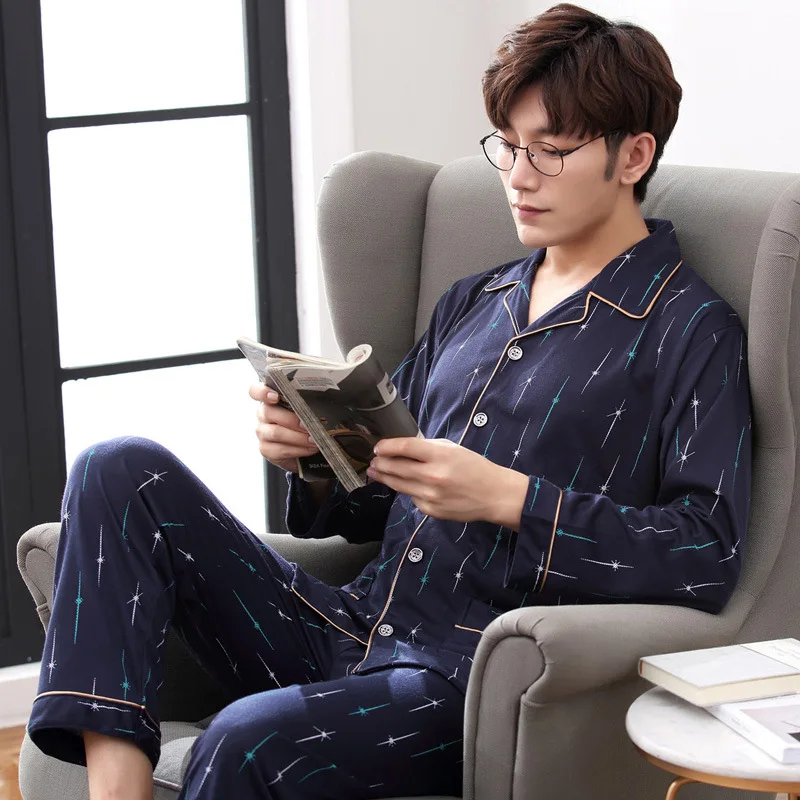 

Осень-зима длинные пижамный комплект с длинными рукавами размера плюс для дома, костюм на каждый день для мужчин, одежда для сна, одежда для ...