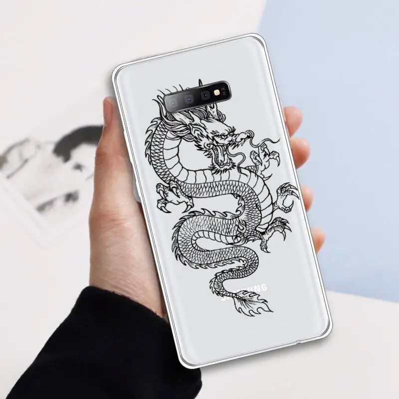 

Line dragon pattern fashion Anti-fall Phone Case Transparent For Samsung Galaxy A 71 21s S note 8 9 10 plus 20 ultra
