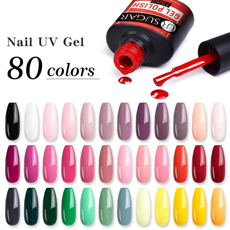 

UR SUGAR 6/8/10Pcs Color Gel Nail Polish Set 80 Colors Semi Permanent UV Led Gel Varnish Soak Off Nail Lacquers Base Top Coat