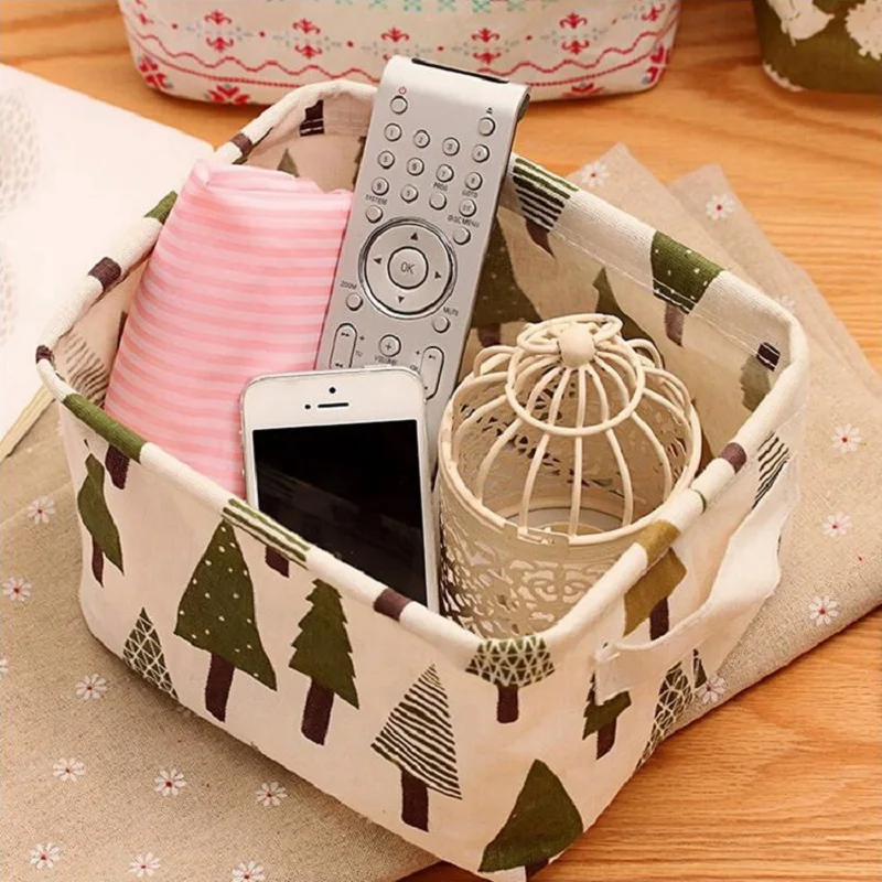 Коробка для мелких вещей с ручкой Настольная складная корзина милым