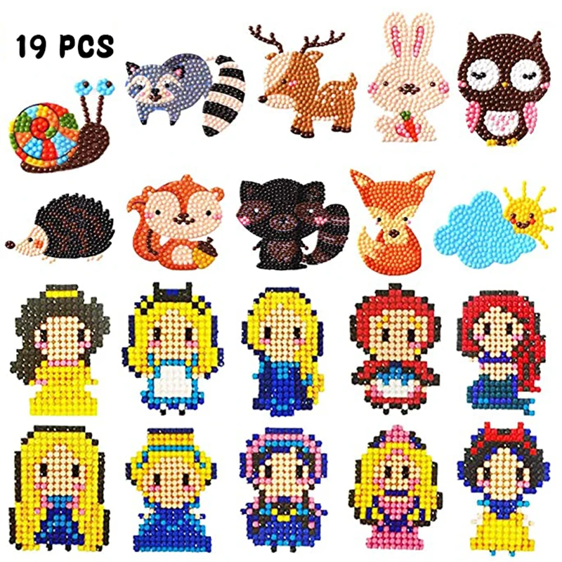 19 PCS diamond Painting Kits for Kids 5D DIY Diamond Dotz Kits Paint by Numbers Handmade Sticker Arts and Crafts for Children