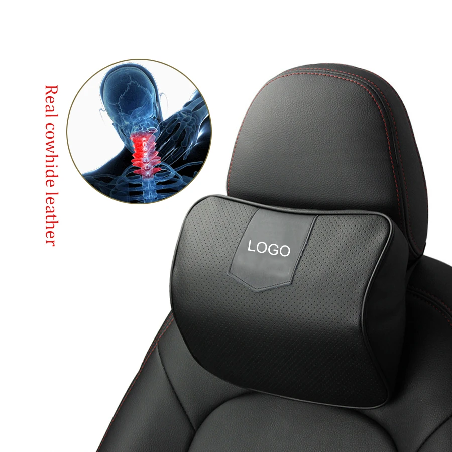 

Genuine Leather Car Neck Pillows Memory Foam Seat Rest Auto Neck Pillows For Tesla headrest relieve fatigue car accessories