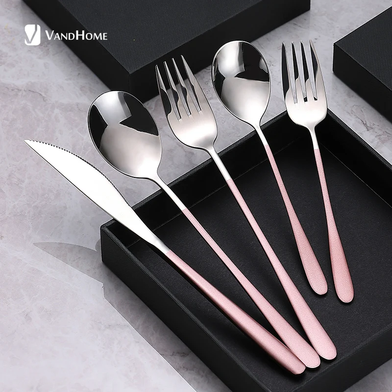 VandHome красочные черные столовые приборы набор посуды из нержавеющей стали нож