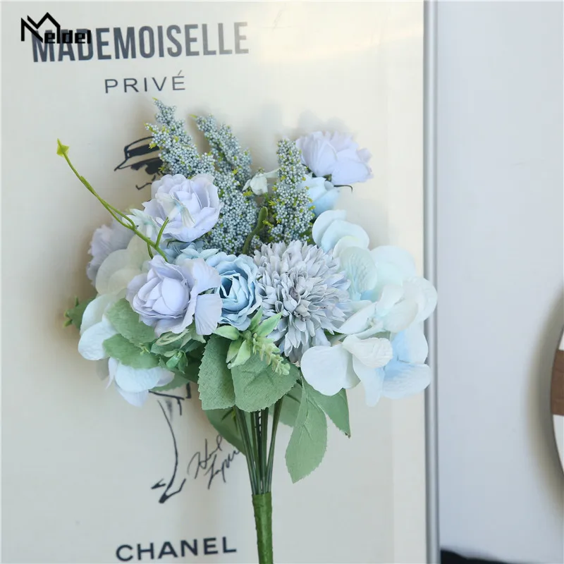 10 головок Мини искусственная Роза Гортензия Шелковый букет цветов Свадебная