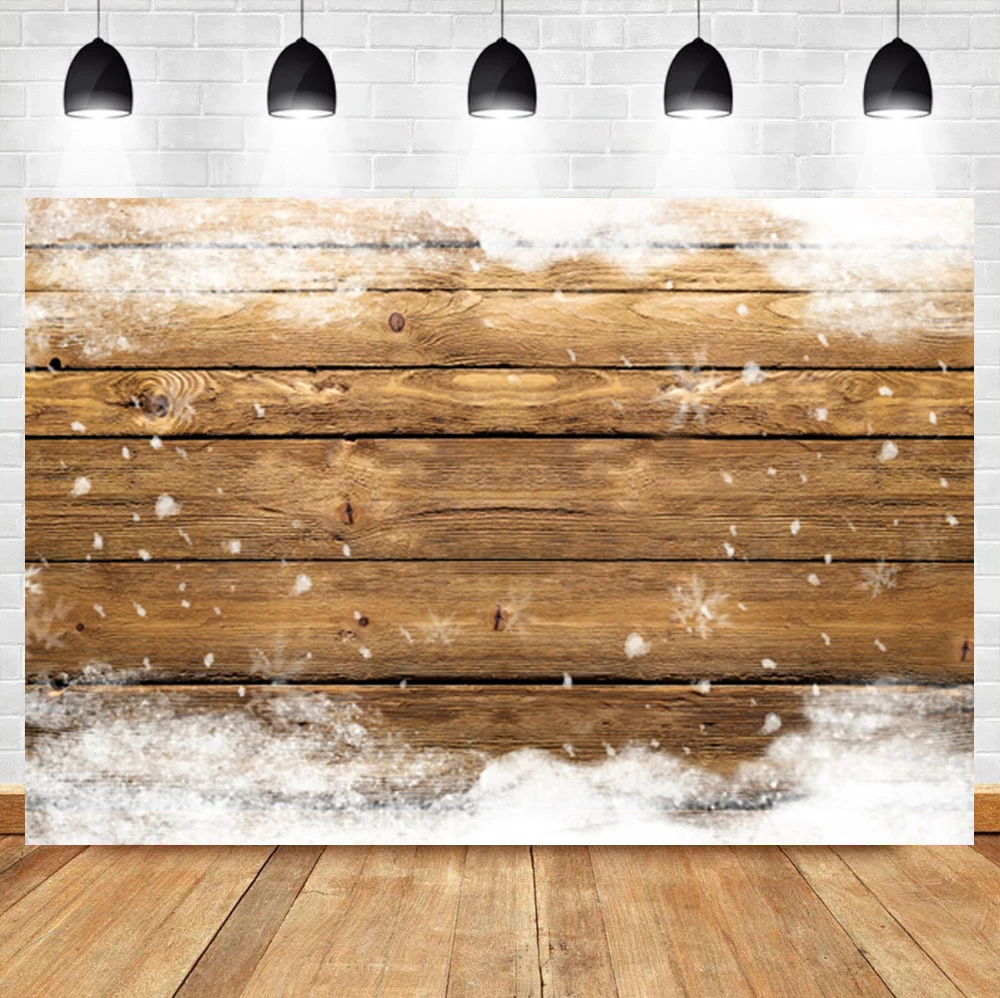 

Laeacco Winter Christmas Wood Board Snow Birthday Portrait Photography Backdrop Photographic Photo Background For Photo Studio