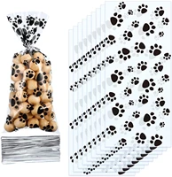 pet paw print cellophane bags heat sealable treat candy bags dog cat gift bags with 50pcs twist ties birthday party supplies kid