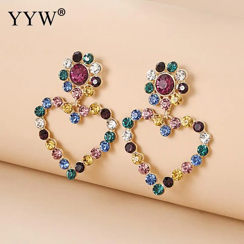 

Heart-Shaped Color Diamond Earrings Personalized Alloy Earrings Fashion Vintage Earrings For Female Daily Wear Or Matching