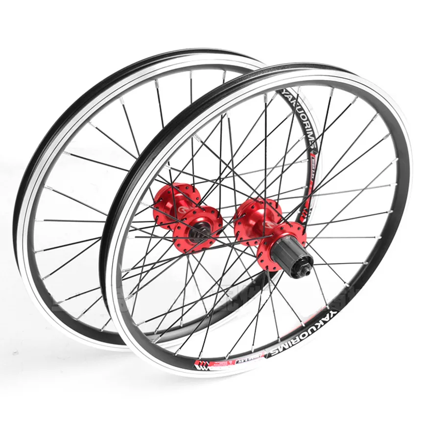 a pair red hub Складные велосипедные кассеты колесная 20 дюймов 406 в тормоза/Дисковые тормоза двойная алюминиевая ремка для телефона сплав обод 28 отверстие герметичные колесные диски - Цвет: a pair red hub