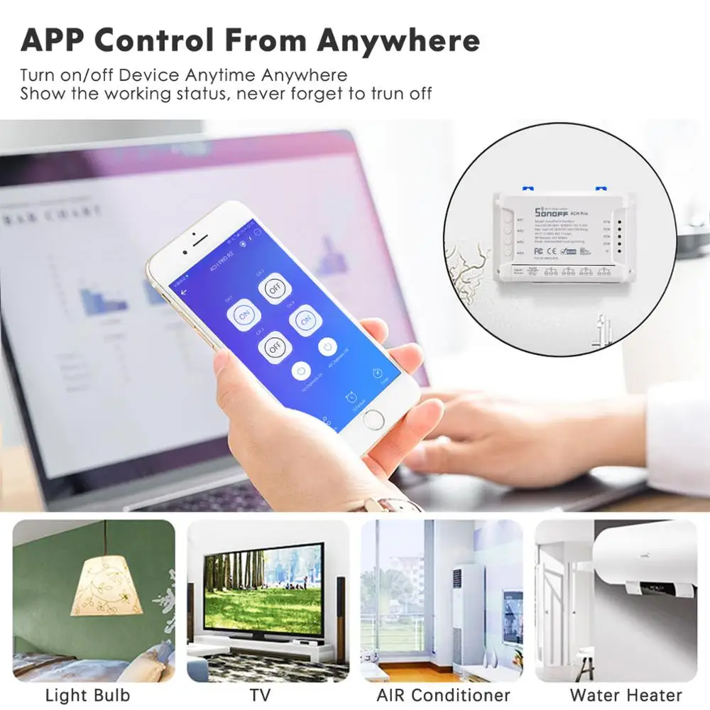 Sonoff 4CH Pro R2 умный Wi-Fi релейный модуль переключателя 4 канала Ewelink Голосовое управление с Alexa Google home 433 RF Wifi светильник переключатель