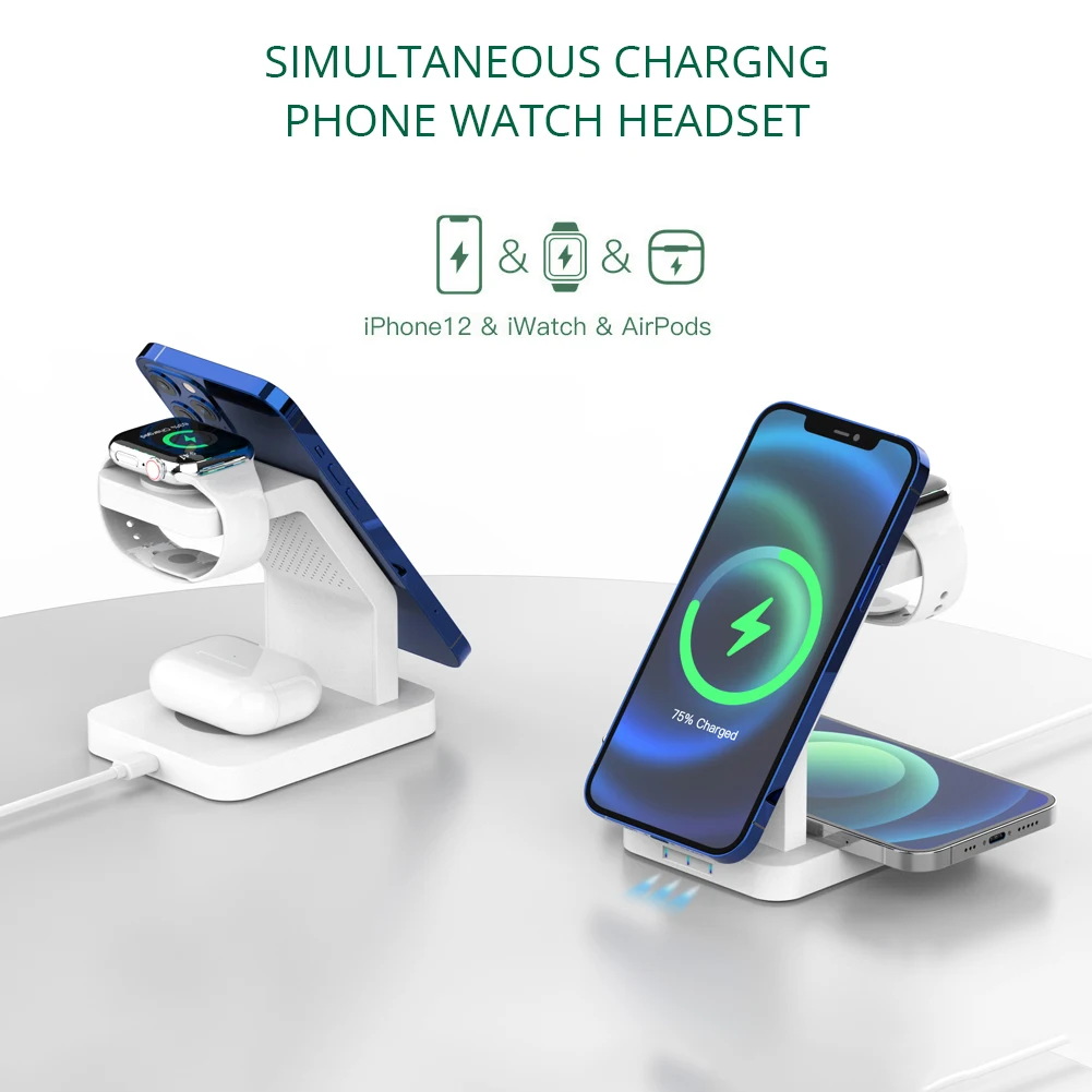 bonola qi 15w magnetic charger wireless 3 in 1 for iphone 12 pro max12mini fast charging station for apple watchairpods pro free global shipping