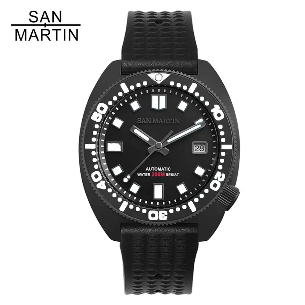 

San Martin Black Tuna 6105 Stainless Steel Dive Men Watches Colorful Super Luminous Sapphire 20Bar Automatic Men Wrist watch New