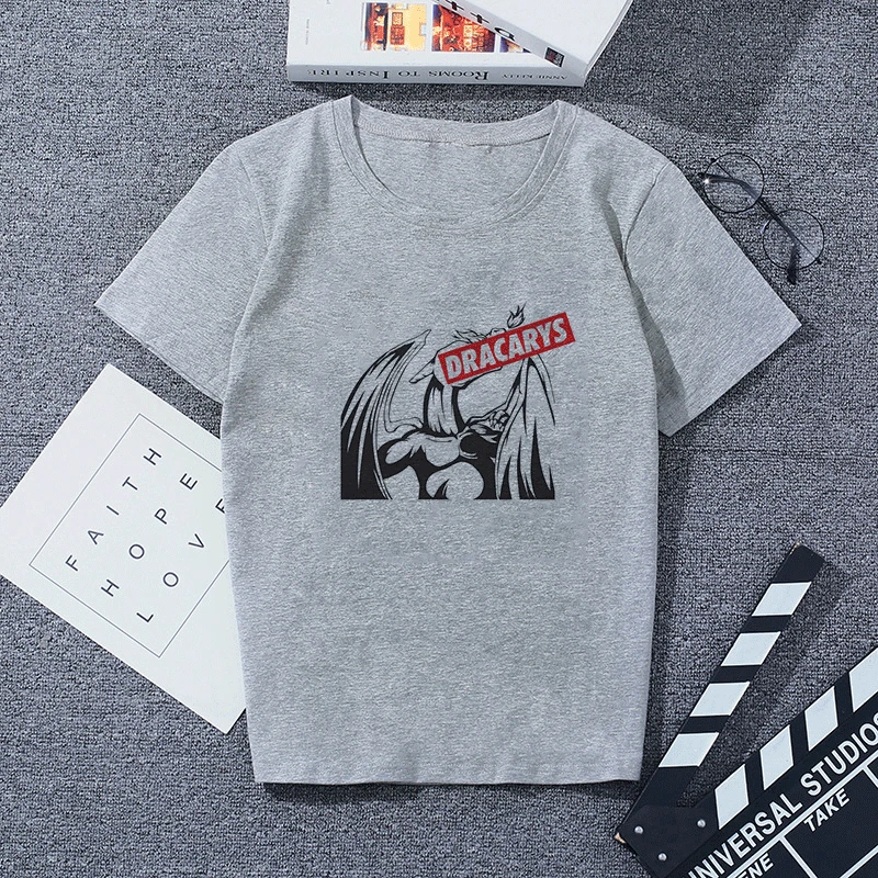 Новинка Dracarys «Игры престолов» Женская футболка женская летняя футболка с принтом дракона серые повседневные уличные модные футболки - Цвет: 2551