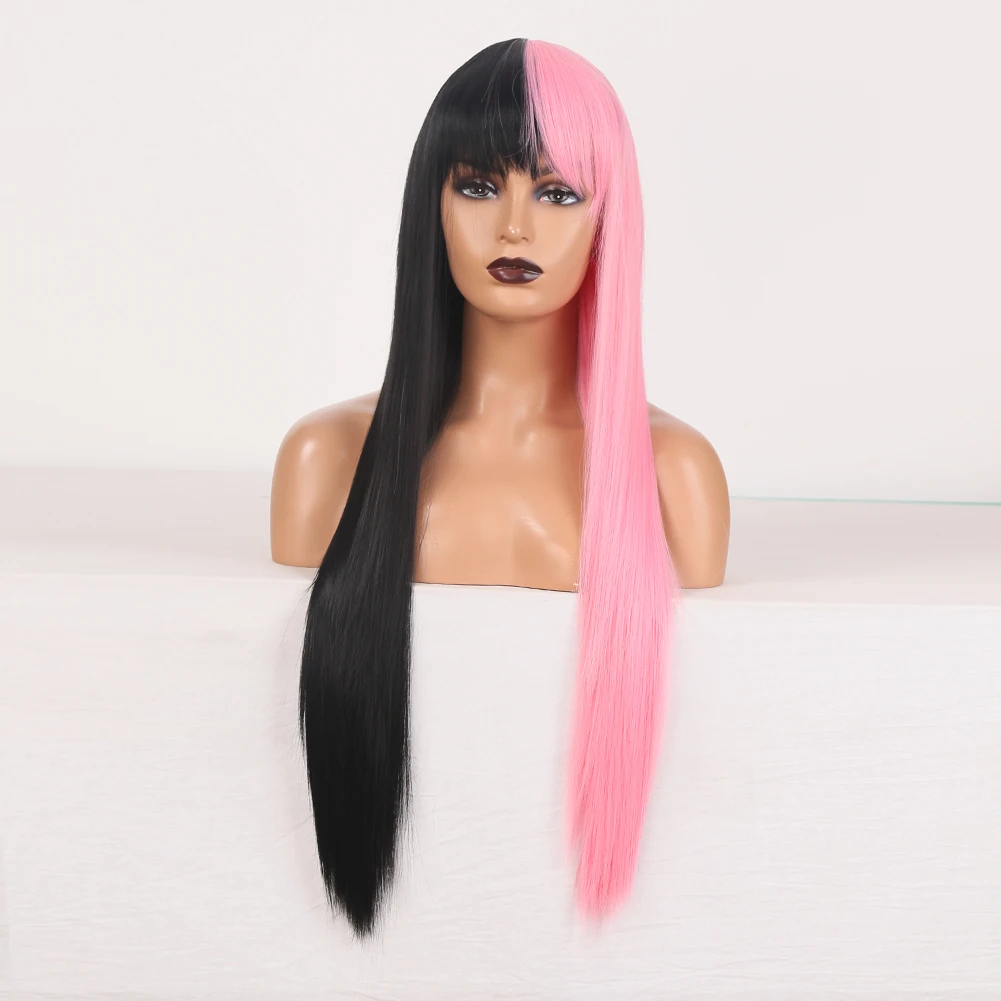 

Two Tone Color Cosplay Wigs with Bang Synthetic Hair Soft Silky Straight Heat Resistant Fiber Hair Synthetic Wig