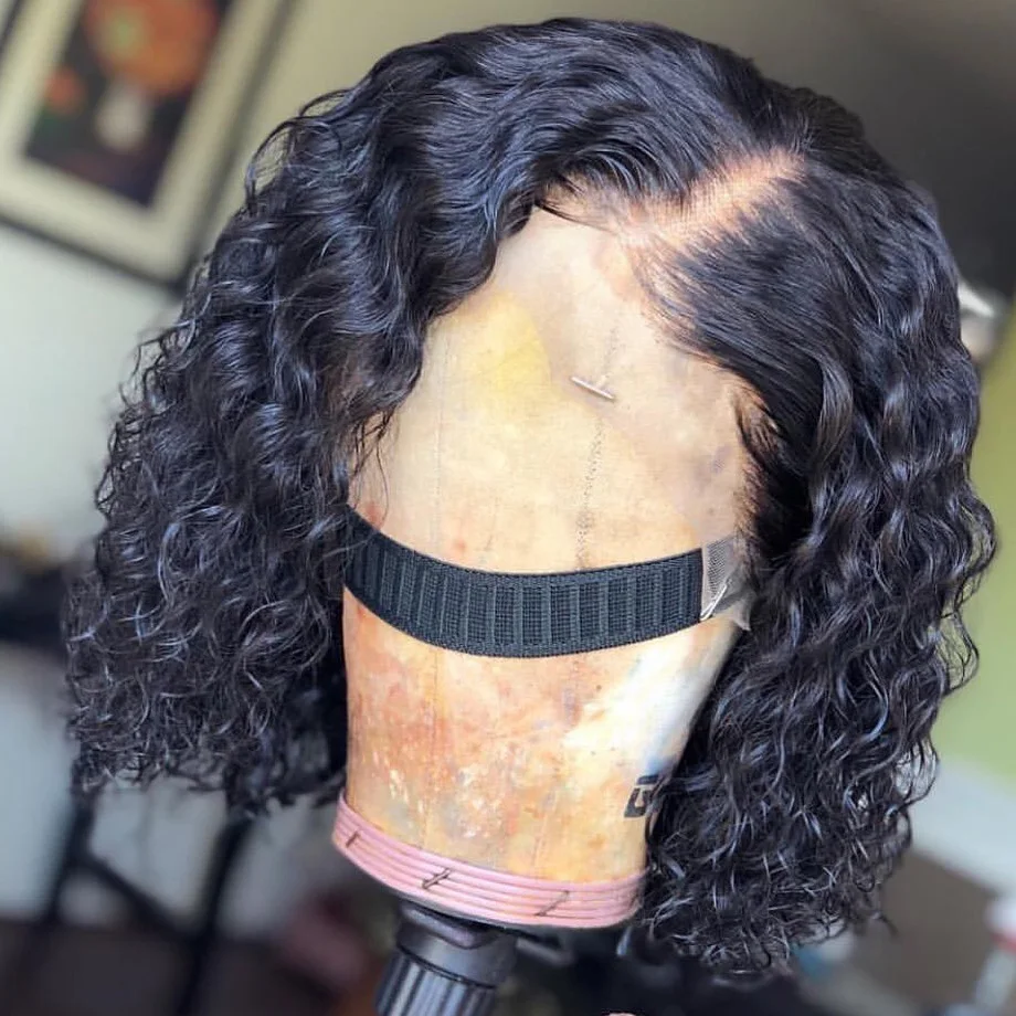 

Short Bob wig curly Lace Front Human Hair Wigs For Black Women PrePlucked brazilian swiss natural remy Afro hair color vendors