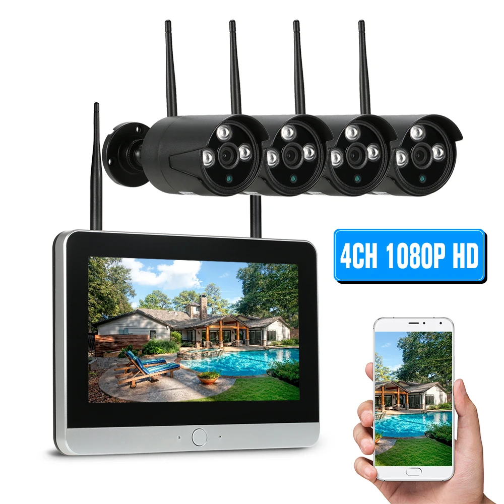 4-канальный 1080P HD Wi-Fi NVR комплект с беспроводной цилиндрической IP-камерой ночного