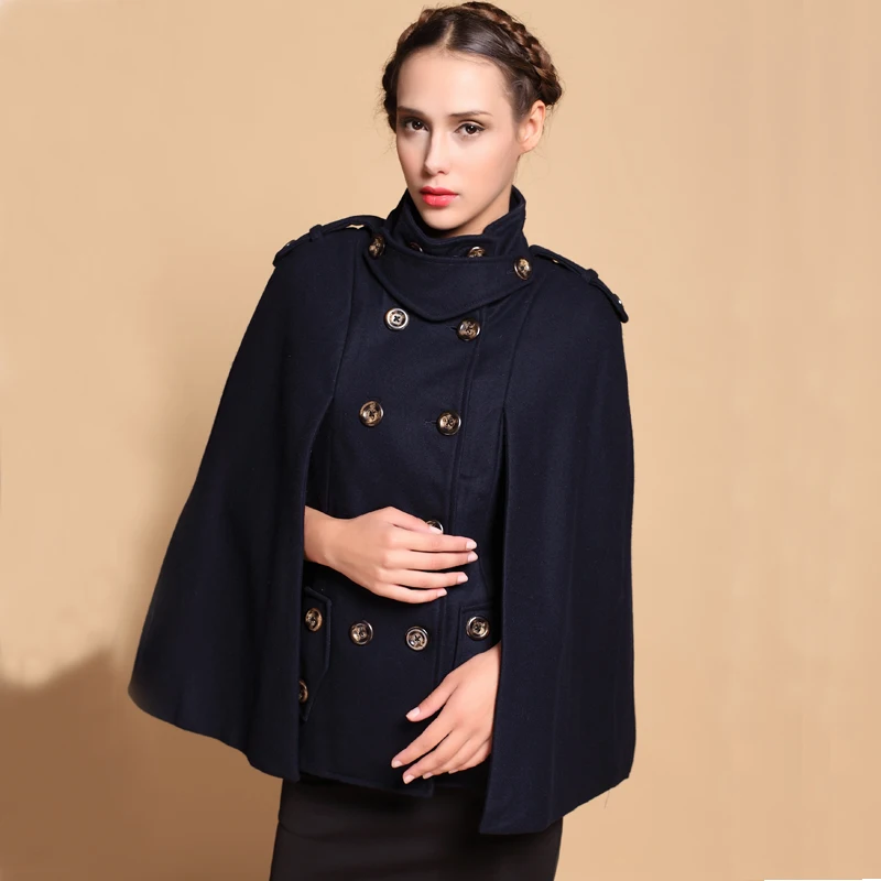 Женское шерстяное пальто повседневное двубортное с воротником-стойкой в