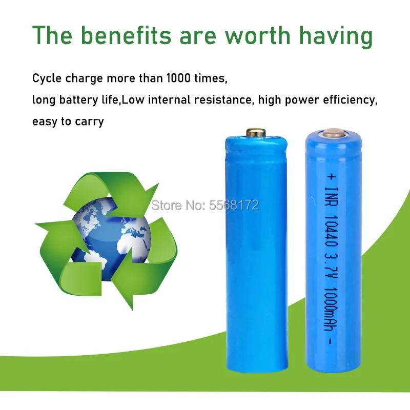 Перезаряжаемые литий-ионные батарейки AAA емкостью 10440 мАч 1000 В с кнопкой для