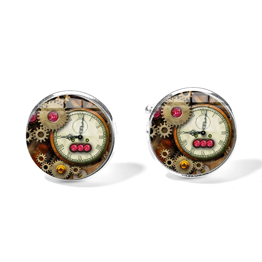 SONGDA креативные запонки в стиле стимпанк с циферблатом и красным драгоценным