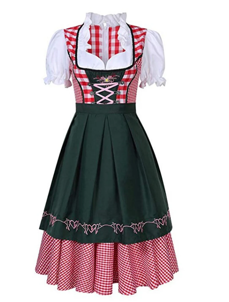 Plus Size Lady The Munich Oktoberfest Costume Traditional Dirndl Plaid Dress Cosplay Carnival Fancy Party Dress