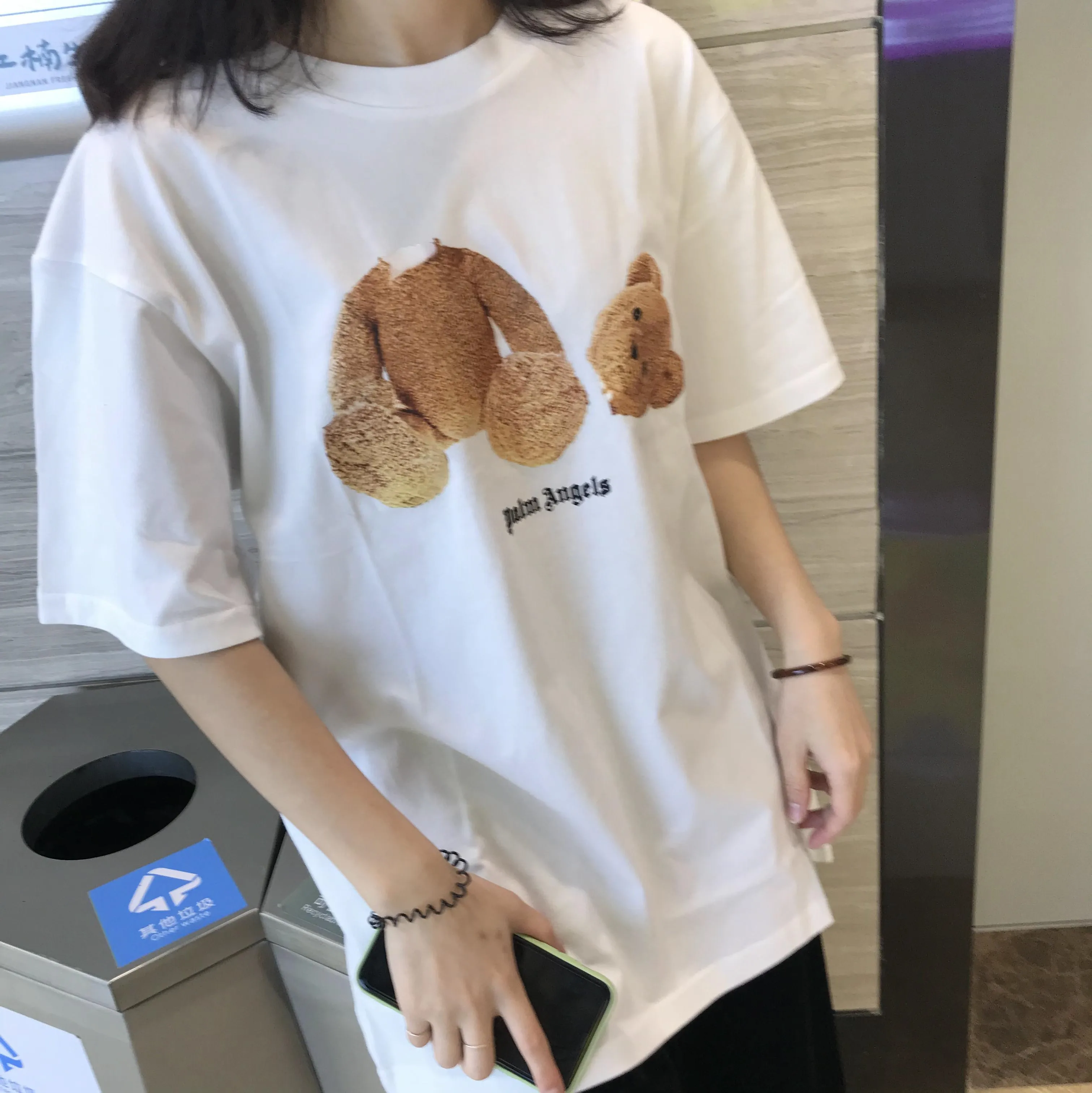 

Palm Angels guillotine bear short-sleeved men and women hip-hop high street loose Teddy bear print T-shirt 325456748