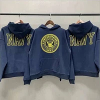 kanye west navy sweatshirt solid fleece men women hoodies cap sweatshirts hip hop reflective logo printed o neck jerry clothes
