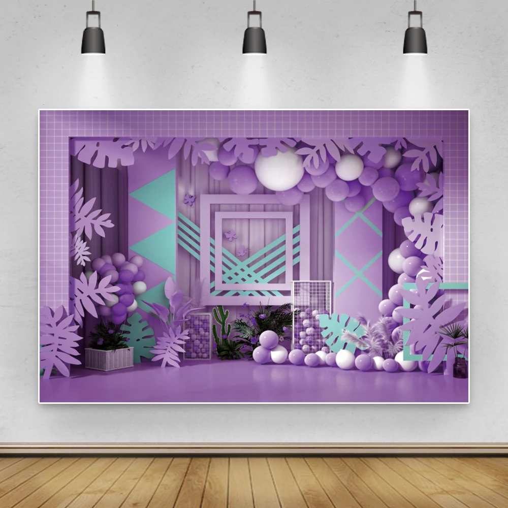 

Фон для фотографий Laeacco, сказочный фиолетовый цвет, для дня рождения, портрет, воздушные шары, Декор, фотозона, фотостудия