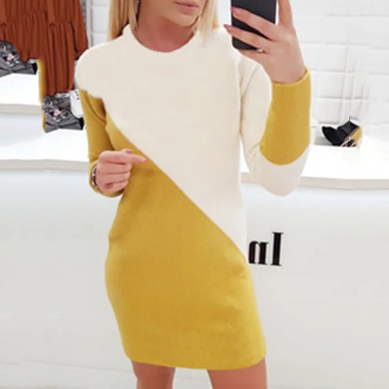 

New Autumn Winter Long Sleeve Women's Dress Plus Size 5XL Sexy Mini Knitted Cotton Vestidos Female Pencil Bandage Black Dresses