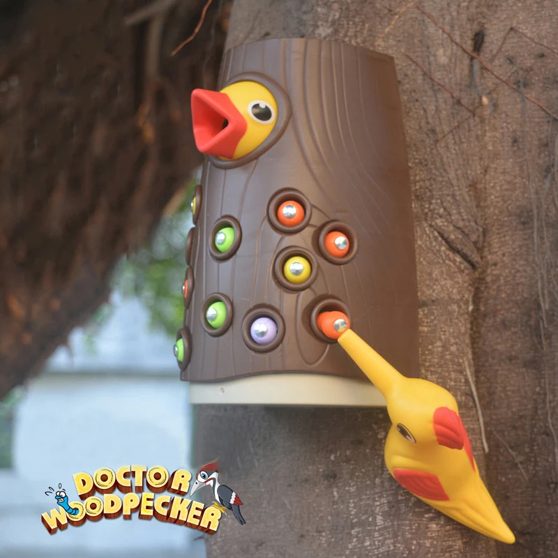 Woodpecker Montessori Toy Magnetic Catch Worm Bugs Small Birds Feeding Game Toys for Children Kids Early Educational Family Toys