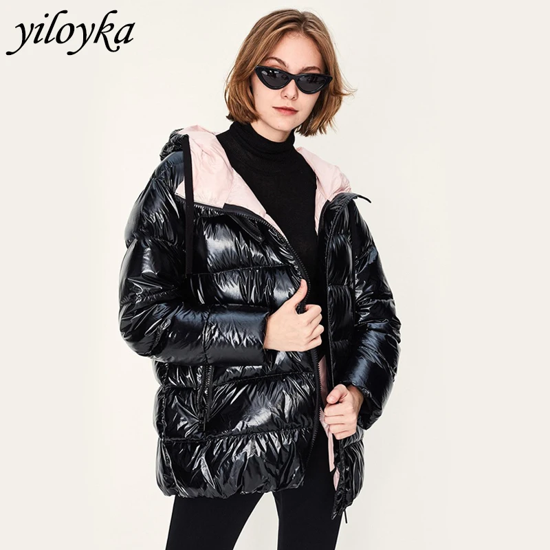 Новинка женское глянцевое зимнее пальто верхняя одежда водонепроницаемая