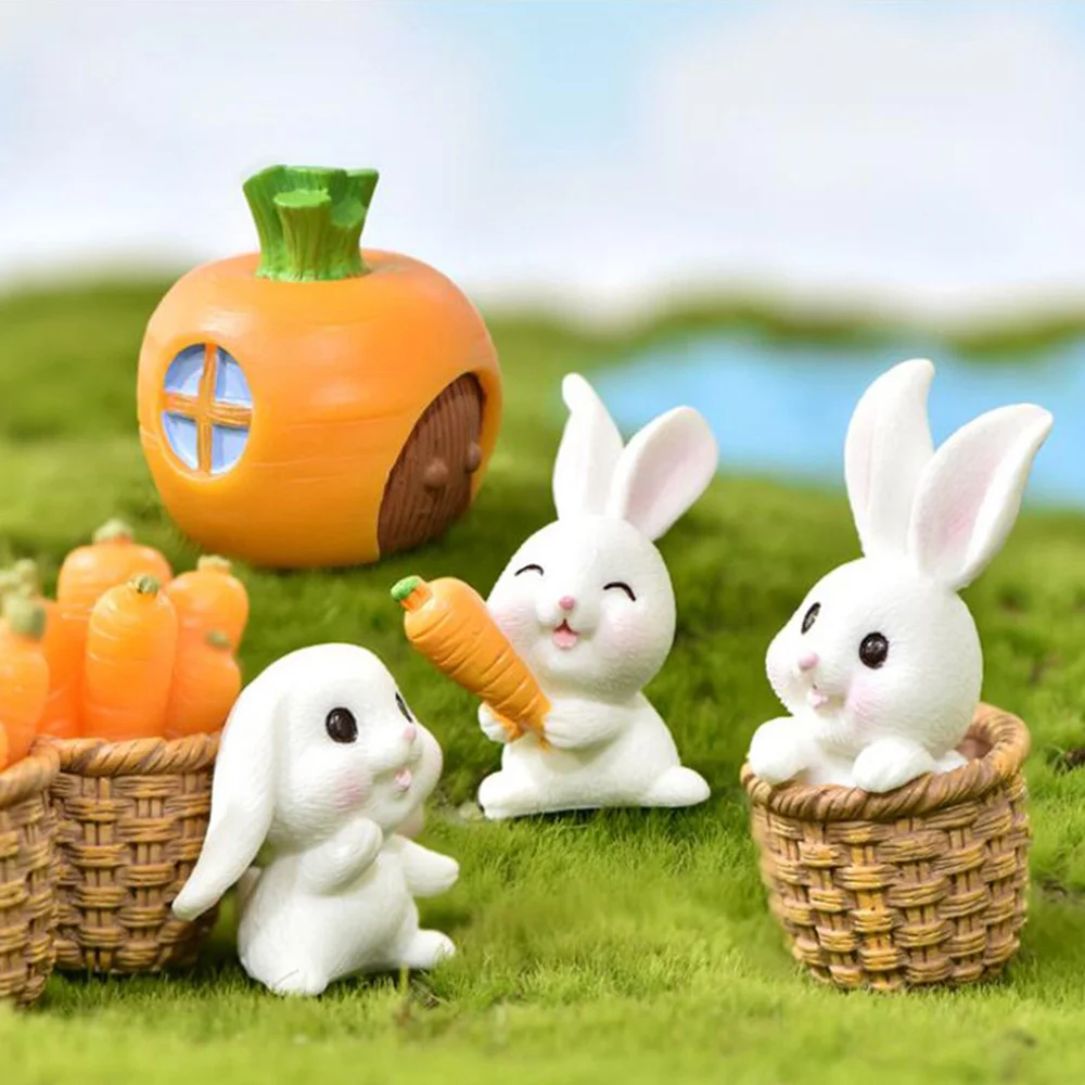 

7Pcs Easter Rabbit Radish Model Micro Landscape Adornment Home Decor Mixed Style