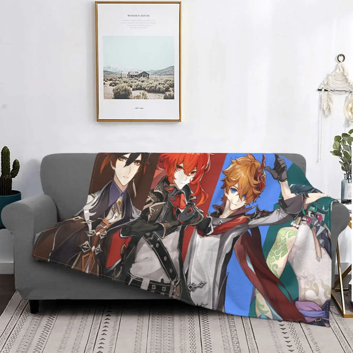 

Genshin Impact Blanket Velvet Autumn/Winter Acg Fantasy Action Breathable Lightweight Throw Blanket for Bedding Outdoor Quilt