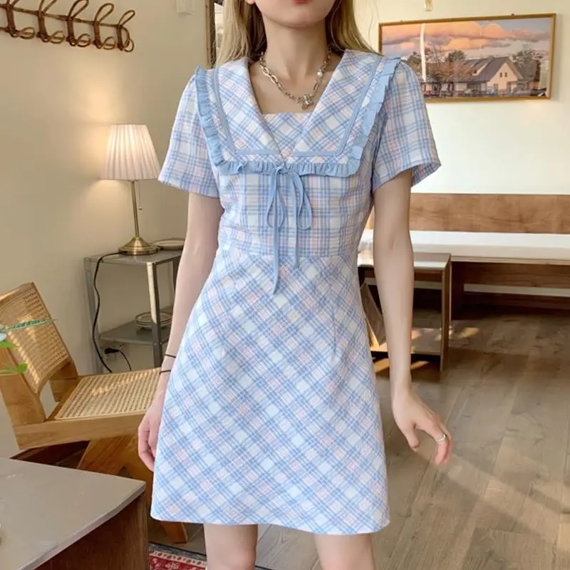 Женское платье в клетку first love маленькая юбка во французском стиле лето