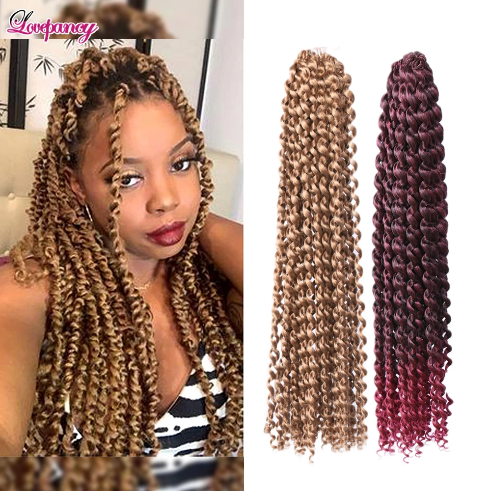 

18 Inch Long Passion Twist Crochet Braids Hair Curly Hairstyle Natural Synthetic Braiding Hair Extensions Bug 613 Blue Lovepancy