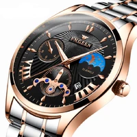 fngeen mens watches luminous waterproof sports business stainless steel leather strap auto date quartz wristwatch for man