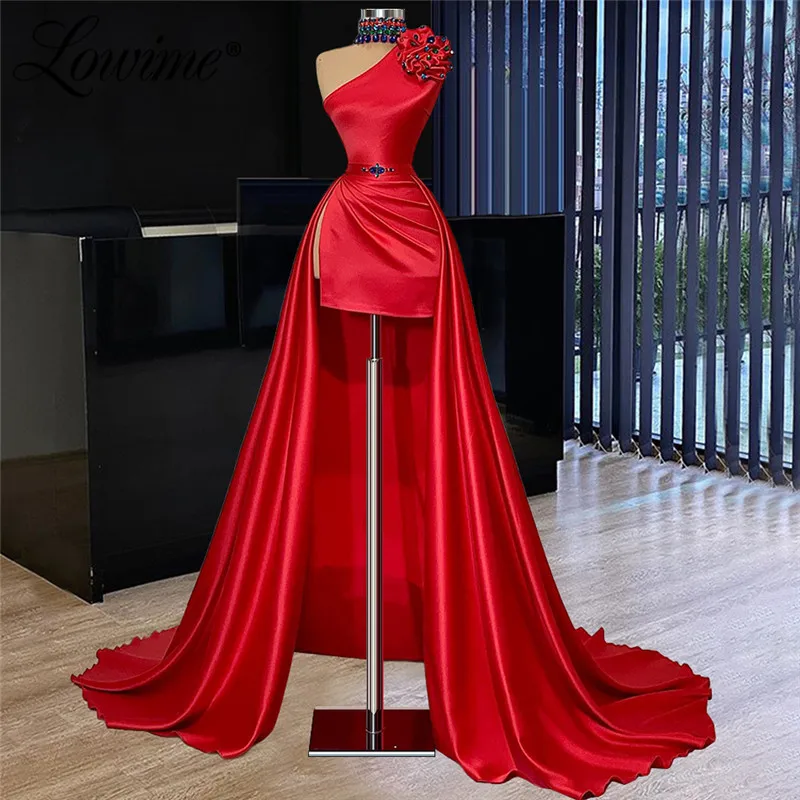 

Lowime Высокий Низкий красной ковровой дорожки длинные платья для выпускного вечера на одно плечо вечерние платье для свадеб 2021 Арабский Вече...