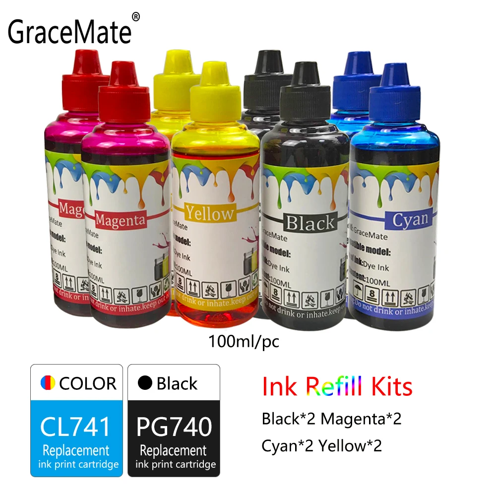 GraceMate PG740 CL741 принтер заправка чернил бутылки Замена для Canon Картриджи MX517 MX437 MX377