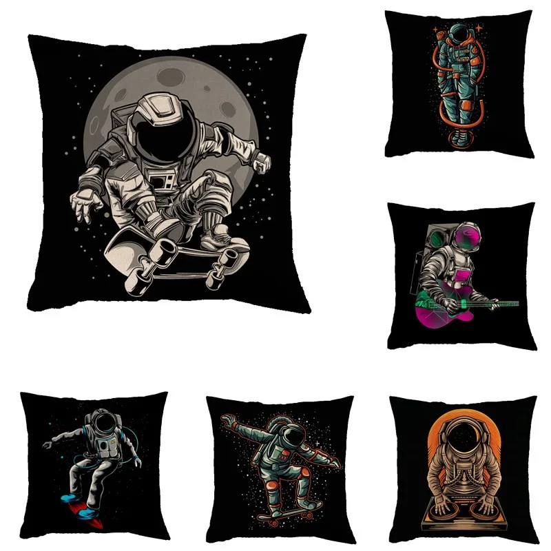 

Black Background Astronaut cotton Linen Throw Pillow Case Cushion Cover Home Decor Pillows for Sofa Seat Cushion 45cm*45cm