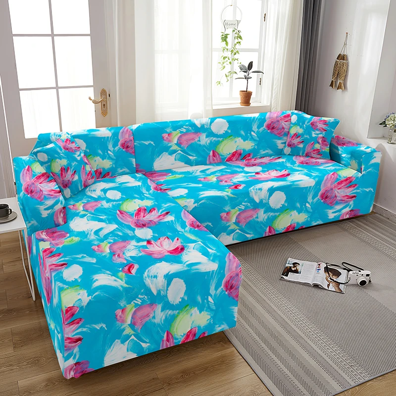 Oil Painting Flowers L Shape Elastic Sofa Cover For Living Room Stretch Corner Combination Couch Covers Universal Slipcovers | Дом и сад