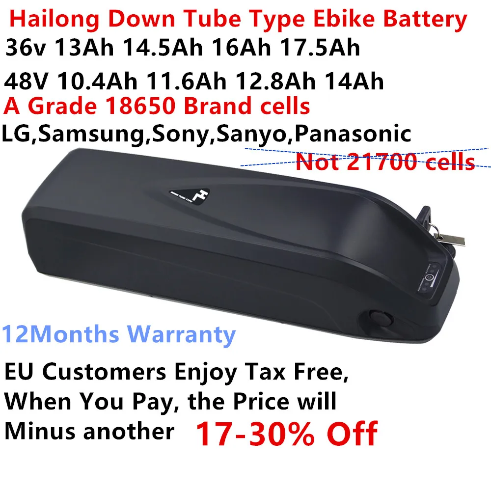 

Hailong Down Tube Type Electric Bike Battery 36V 13Ah 14.5Ah 16Ah 17.5Ah 48V 10.4Ah 11.6Ah 14Ah 250w 350w 500w 750w Battery