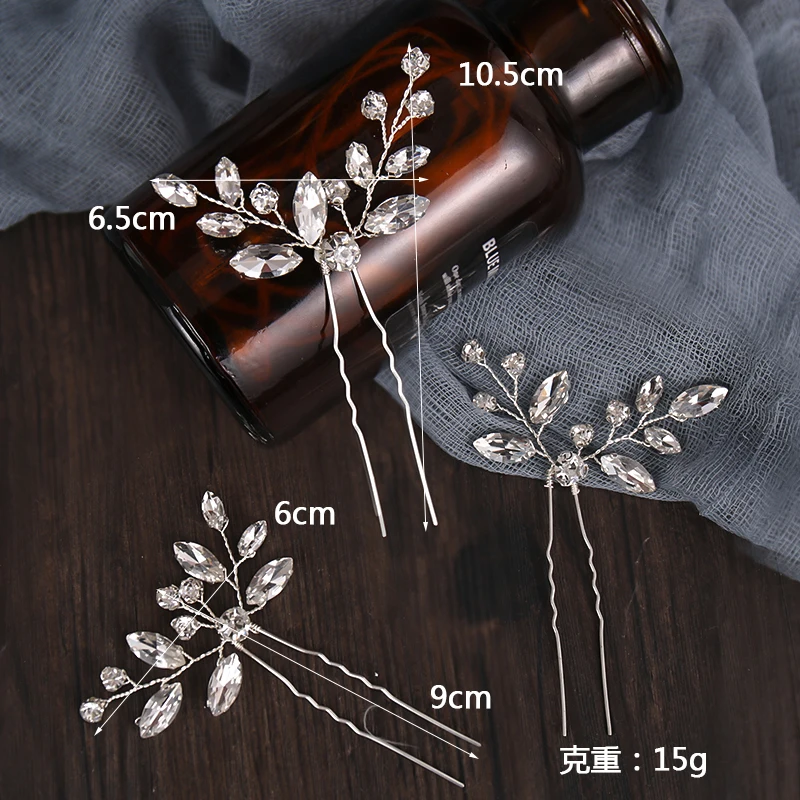 

Fashion Silver Color Design Head Jewelry Rhinestone Hairpins Stick Crystal Bridal Hair Accessories Women Wedding Hair Clip