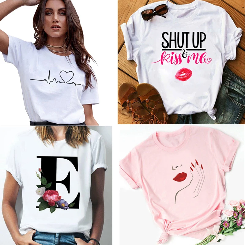 

2021 New Women T-shirts Casual Harajuku Love Printed Tops Tee Summer Female T shirt Short Sleeve T shirt For Women Clothing