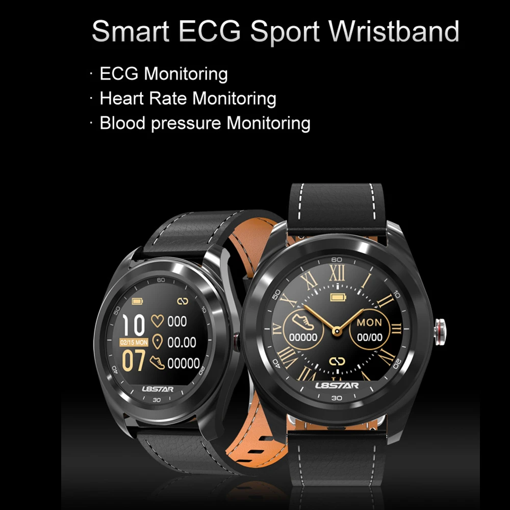L8STAR ЭКГ PPG Смарт часы Часы Smartwatch сообщение напоминание пульсометр кровяного - Фото №1
